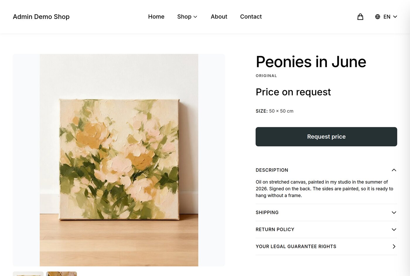 The same original showing Price on request and a Request price button